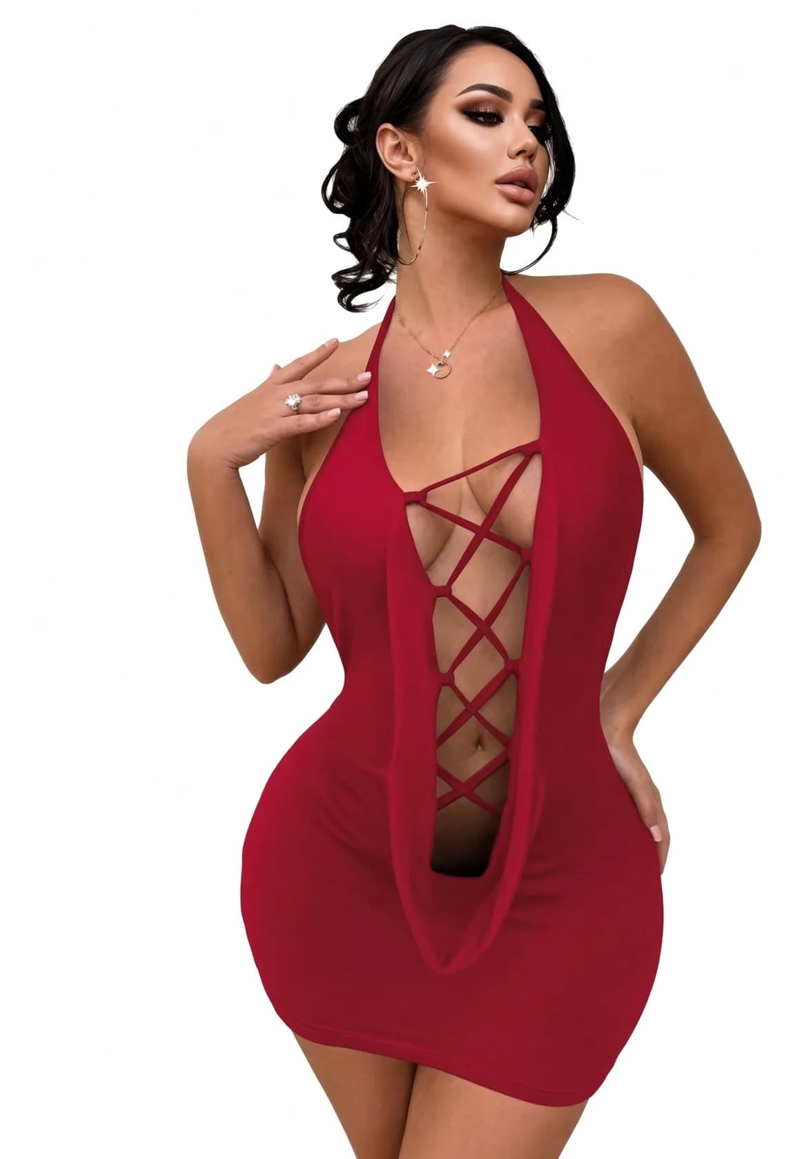DolceFemme Çapraz Bağcıklı Açık Sırt Mini Elbise - görsel 3