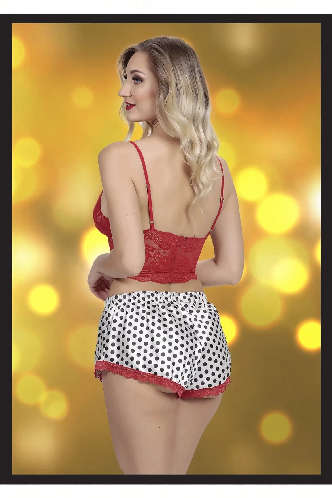 DolceFemme Dantel Büstiyer ve Puantiyeli Şort Takım - görsel 3